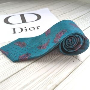 Christian Dior Italian Woven Paisley Vintage Silk Necktie in a Tidal Blue
